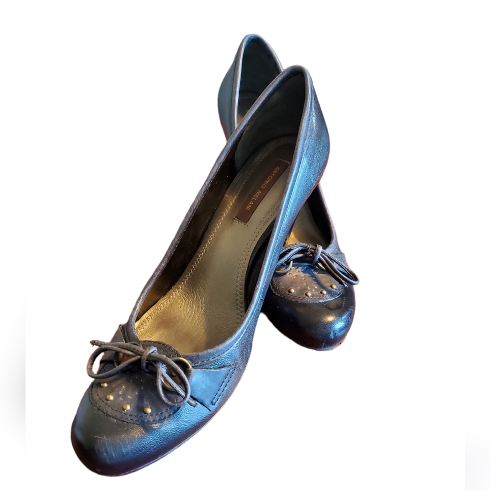 Antonio Melani Black Almond Toe Tie Embellished Pumps Sz 8M ~ Pre-Owned